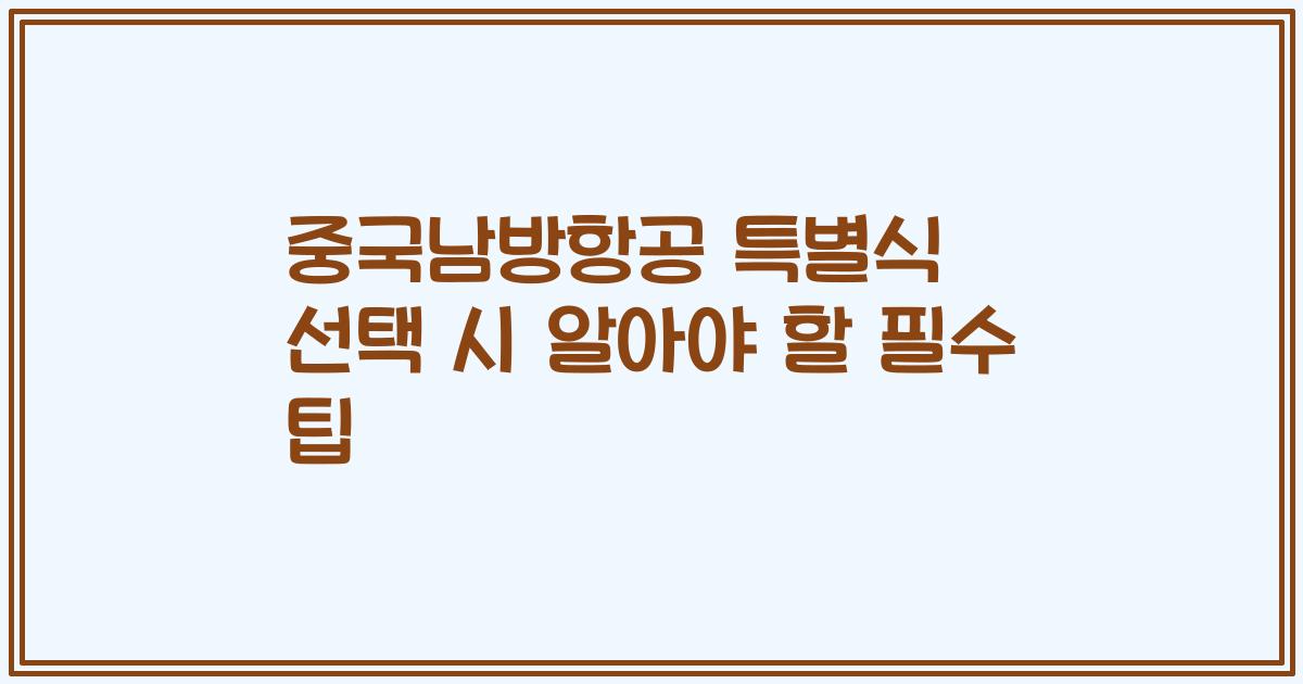 중국남방항공 특별식 선택 시 알아야 할 필수 팁